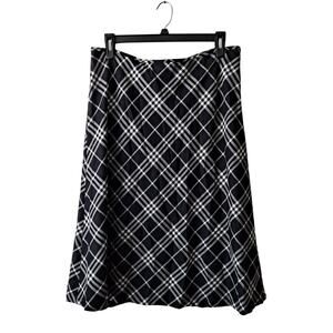 Talbots Plaid Wool Blend Midi Skirt Preppy Academia Black & White Women Size 16P